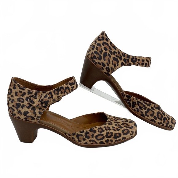 Easy Spirit Shoes - Easy Spirit Brown Tan Leopard Print Ankle Strap Heels | Women’s 9.5